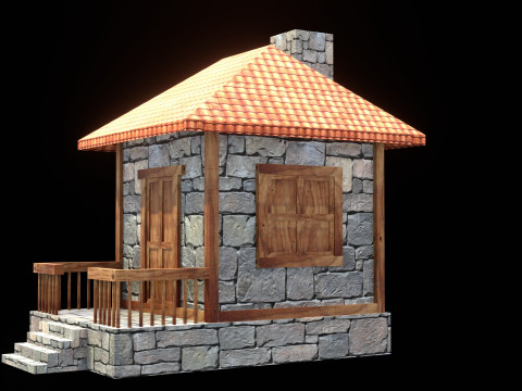 Medieval house low poly village town city residential game ready 14 Modèle 3D