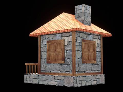 Medieval house low poly village town city residential game ready 14 Modèle 3D