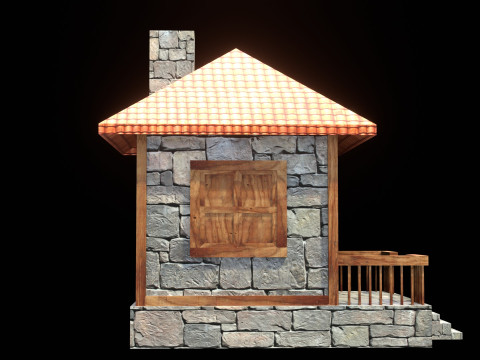Medieval house low poly village town city residential game ready 14 Modèle 3D
