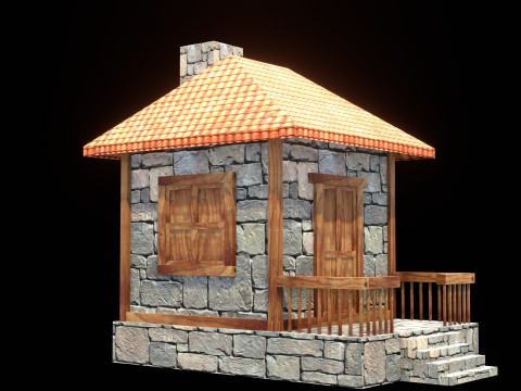 Medieval house low poly village town city residential game ready 14 Modèle 3D
