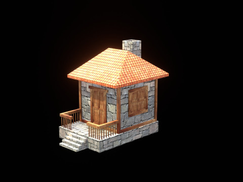 Medieval house low poly village town city residential game ready 14 Modèle 3D
