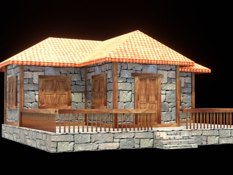 Medieval house low poly village town city residential game ready 17 3D Модель