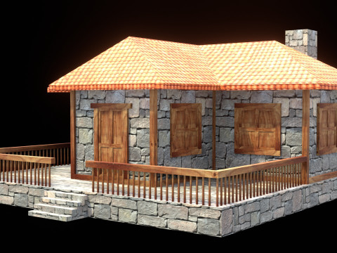 Medieval house low poly village town city residential game ready 17 3D Модель