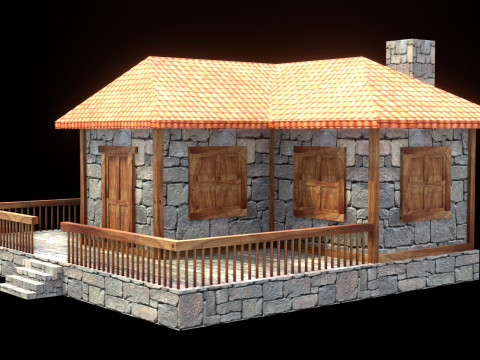 Medieval house low poly village town city residential game ready 17 3D Модель