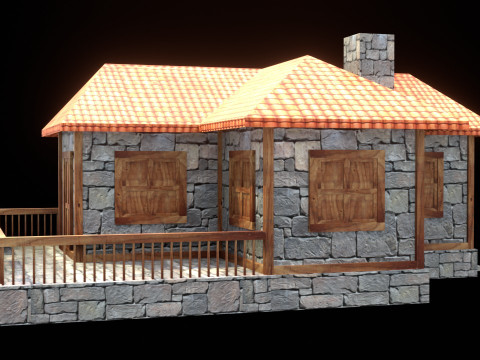 Medieval house low poly village town city residential game ready 17 3D Модель