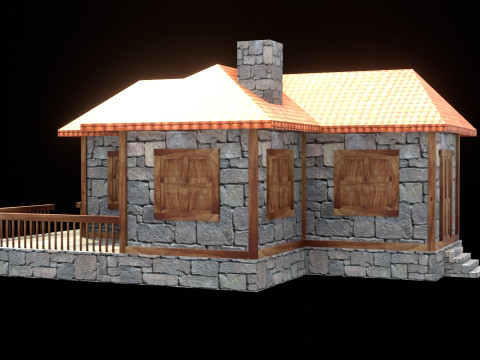 Medieval house low poly village town city residential game ready 17 3D Модель