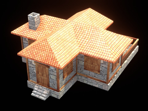 Medieval house low poly village town city residential game ready 17 3D Модель