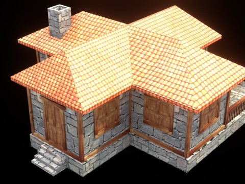 Medieval house low poly village town city residential game ready 17 3D Модель