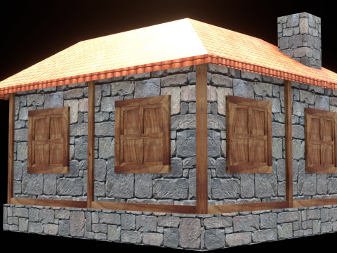 Medieval house low poly village town city residential game ready 18 Modelo 3D