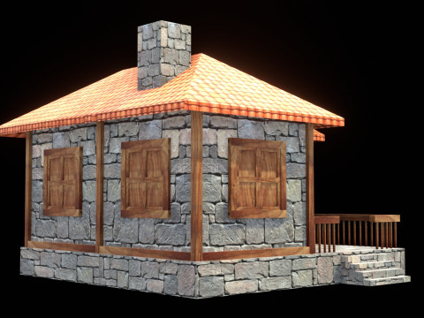 Medieval house low poly village town city residential game ready 18 Modelo 3D