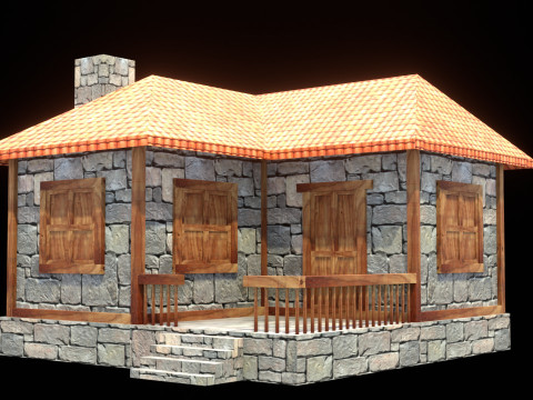 Medieval house low poly village town city residential game ready 18 Modelo 3D
