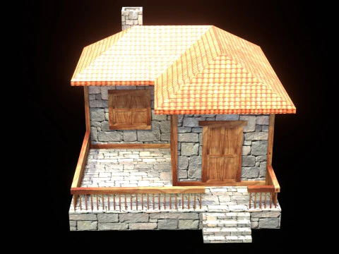 Casa medieval low poly vila cidade residencial jogo pronto 19 Modelo 3D