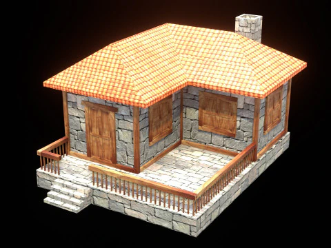 Middeleeuws huis laag poly dorpsstad woonspel klaar 21 3D Model