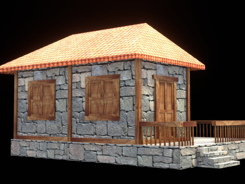 Medieval house low poly village town city residential game ready 21 Modelo 3D