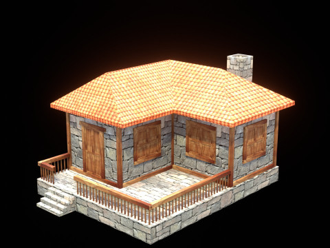 Medieval house low poly village town city residential game ready 21 Modelo 3D