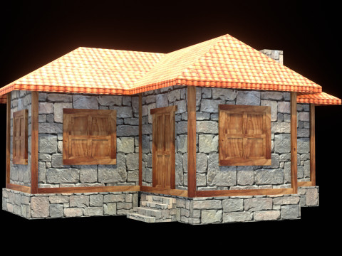 Medieval house low poly village town city residential game ready 23 3D Model