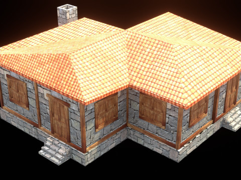 Medieval house low poly village town city residential game ready 24 Modelo 3D