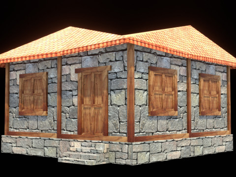 Medieval house low poly village town city residential game ready 24 Modelo 3D