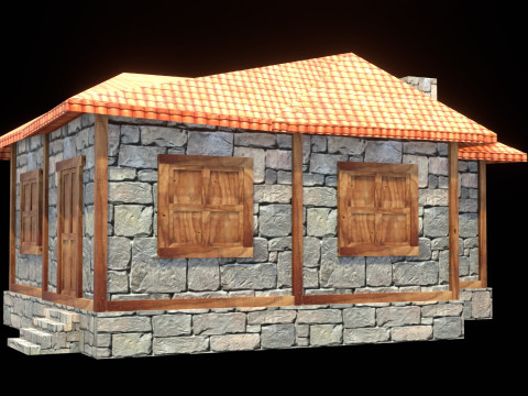 Medieval house low poly village town city residential game ready 24 Modelo 3D