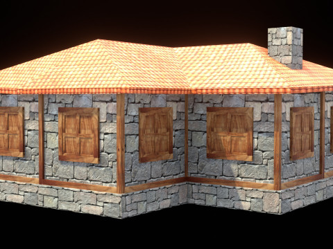 Medieval house low poly village town city residential game ready 24 Modelo 3D