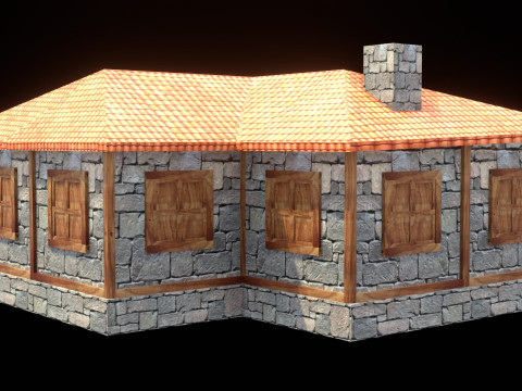 Medieval house low poly village town city residential game ready 24 Modelo 3D