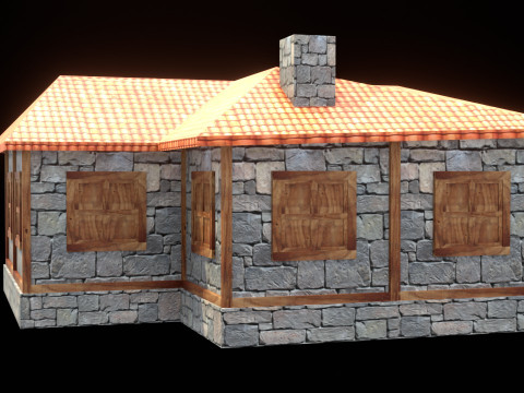 Medieval house low poly village town city residential game ready 24 Modelo 3D
