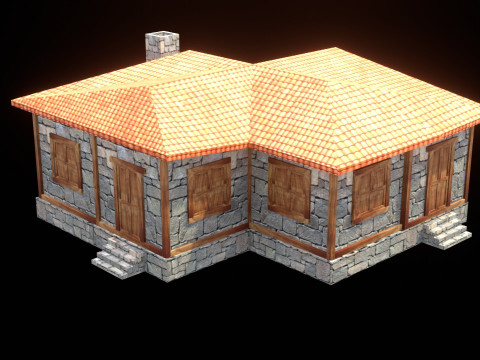 Medieval house low poly village town city residential game ready 24 Modelo 3D