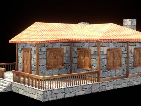 Medieval house low poly village town city residential game ready 26 Modello 3D