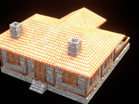 Medieval house low poly village town city residential game ready 26 Modello 3D