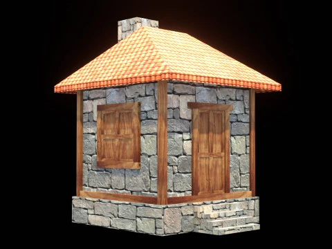 중세 집 낮은 폴리 마을 도시 주거용 게임 준비 32 3D 모델