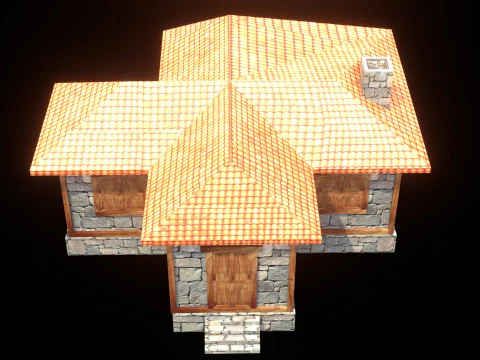 Rumah abad pertengahan permainan perumahan kota desa poli rendah siap 33 Model 3D