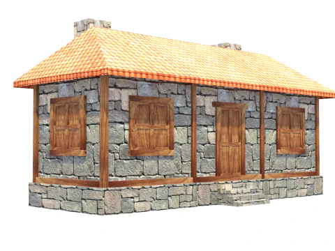 Middeleeuws huis laag poly dorpsstad woonspel klaar 34 3D Model