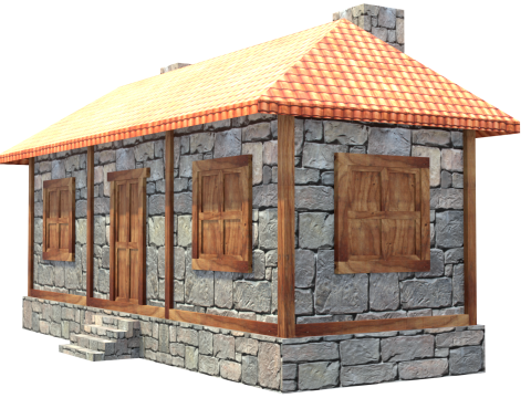 Medieval house low poly village town city residential game ready 34 Model 3D