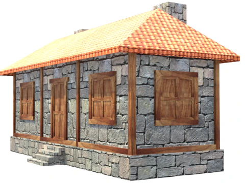 Medieval house low poly village town city residential game ready 34 3D Model