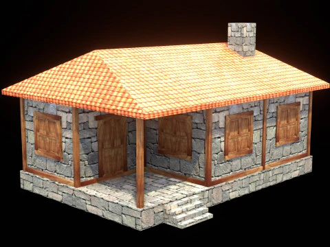 Середньовічний будинок, низькополігональний, село, місто, місто, житло, гра готова 36 3D Модель