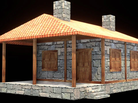 Medieval house low poly village town city residential game ready 37 3D Model