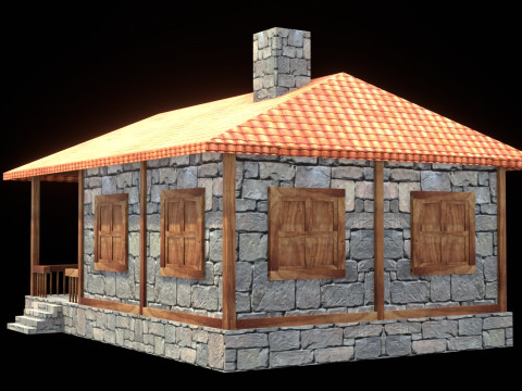 Medieval house low poly village town city residential game ready 38 Modello 3D