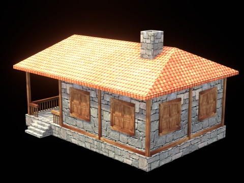 Medieval house low poly village town city residential game ready 38 Modello 3D