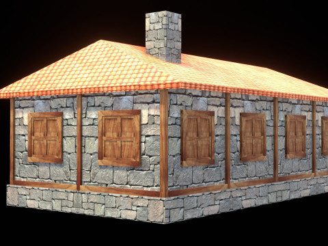 Medieval house low poly village town city residential game ready 40 Modelo 3D