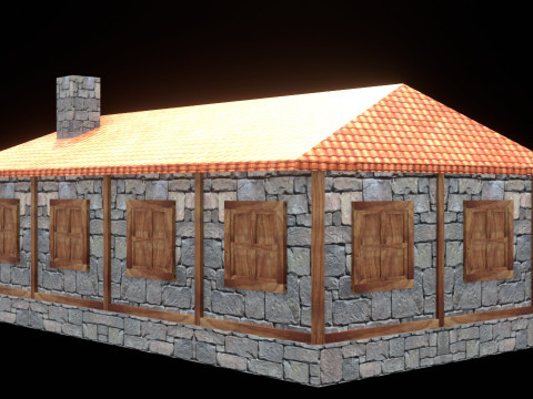 Medieval house low poly village town city residential game ready 40 Modelo 3D