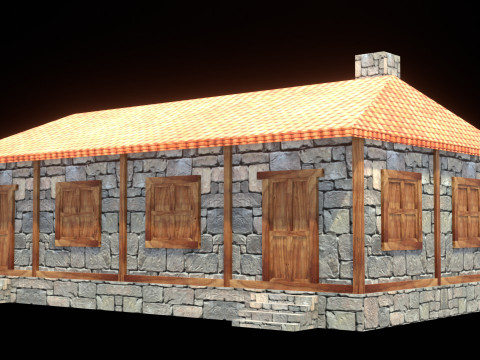 Medieval house low poly village town city residential game ready 40 Modelo 3D