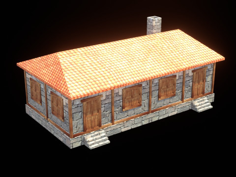 Medieval house low poly village town city residential game ready 40 Modelo 3D