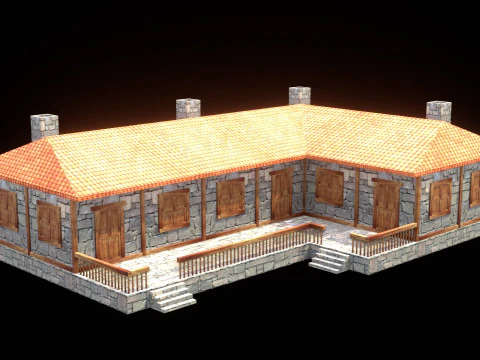 Casa medieval low poly vila cidade residencial jogo pronto 43 Modelo 3D