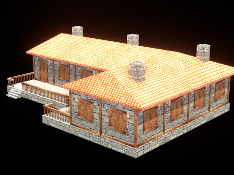 Medieval house low poly village town city residential game ready 43 3D Model