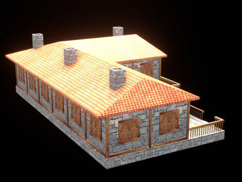 Medieval house low poly village town city residential game ready 43 3D Model