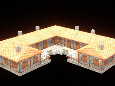 Medieval house low poly village town city residential game ready 48 3D Model