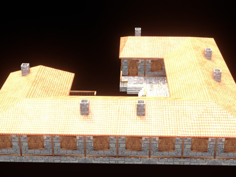 Medieval house low poly village town city residential game ready 48 3D Model