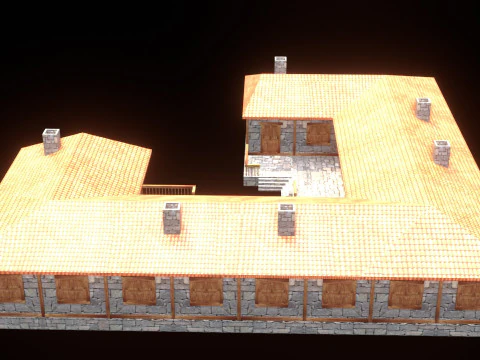 Medieval house low poly village town city residential game ready 48 3D Model