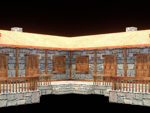 Medieval house low poly village town city residential game ready 48 3D Model