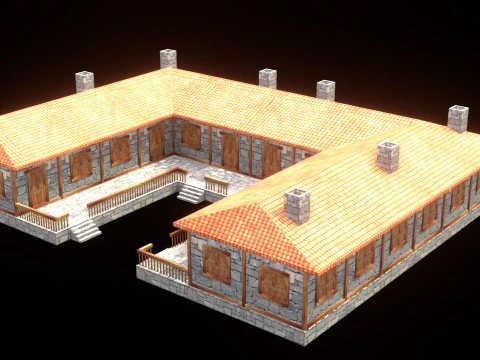 Medieval house low poly village town city residential game ready 49 3D Model